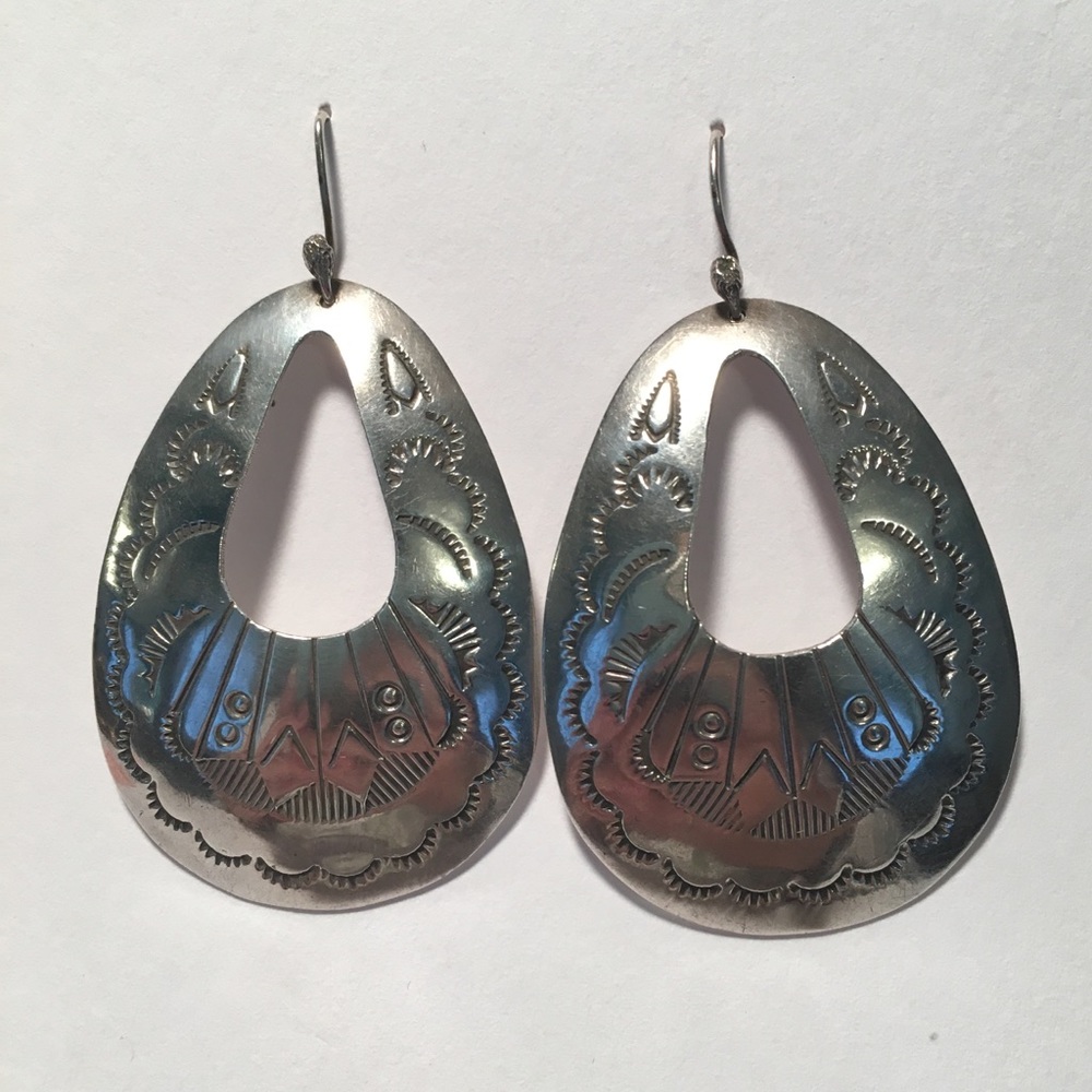 Sterling Silver Navajo Tear Drop Dangle Earrings